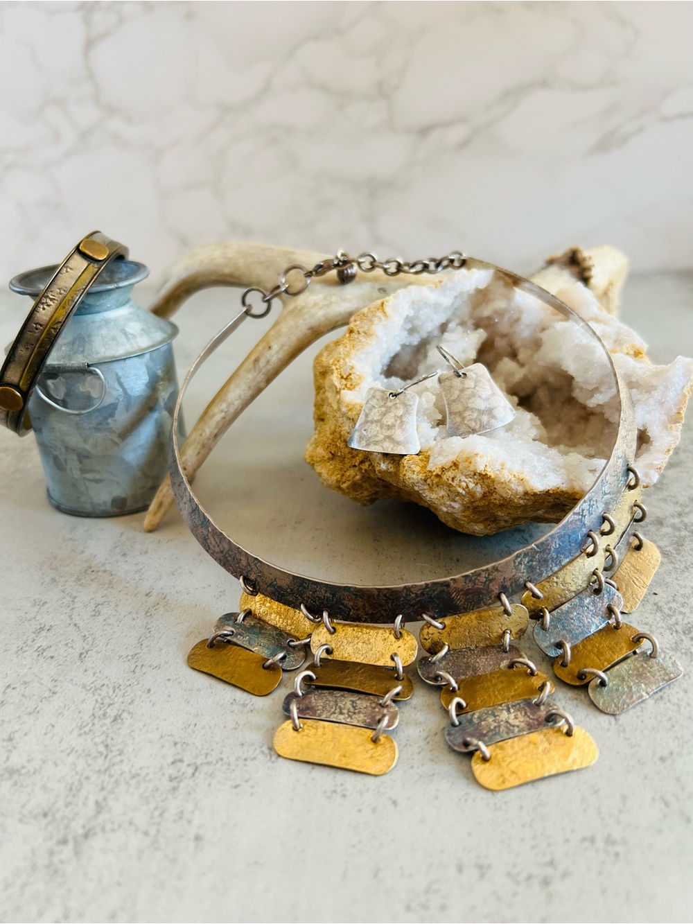 Marjorie Baer San Francisco Brutalist Collar Necklace Bracelet and Earrings Set - Picture 15 of 16